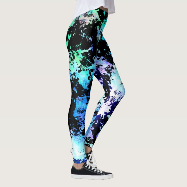 Leggings Abstraits Bleu Vert Violet avec Tache de  (Droite)