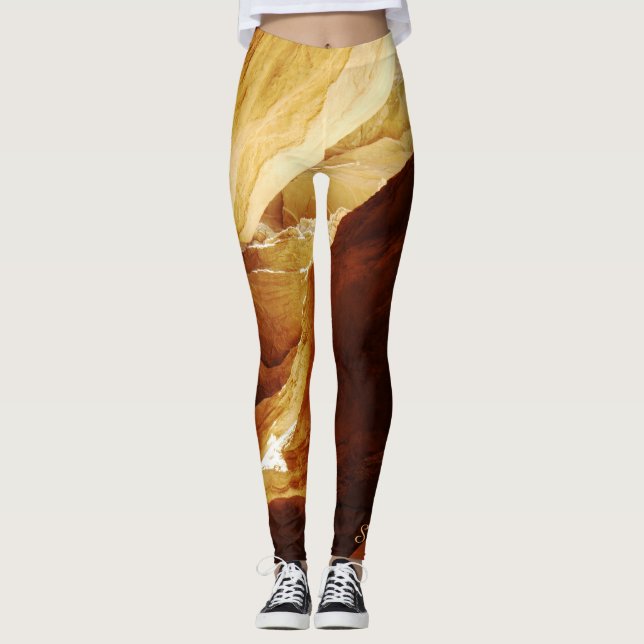 Leggings Abstraits, Brown et or avec nom (Devant)