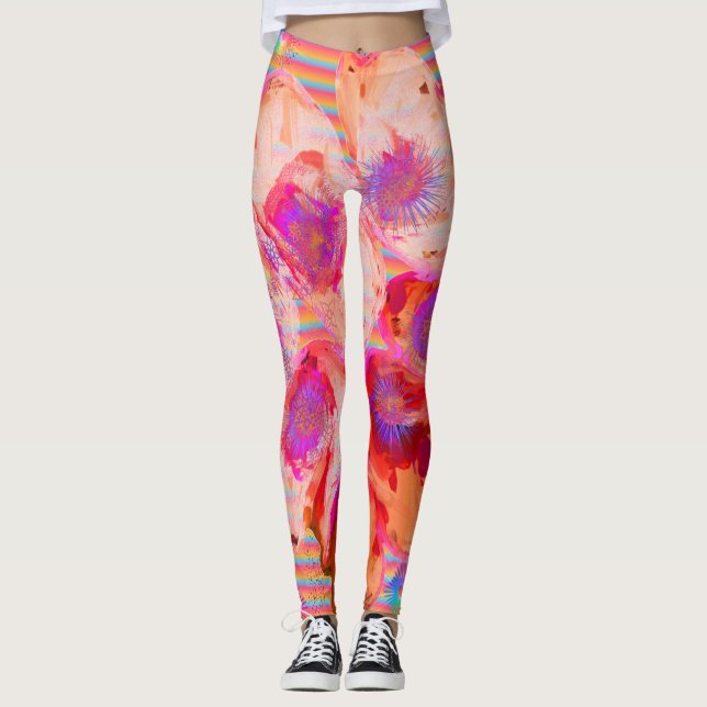 Leggings Abstraits de Designer aux couleurs orange (Devant)