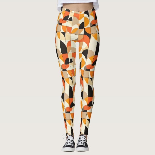 Leggings Abstraits géométriques rétro aux tons ora (Devant)