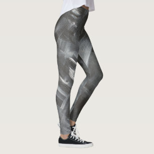 Leggings Abstraits Monochromes Traits de Pinceau Noir et Bl