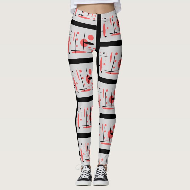 Leggings Abstraits rouges, noirs et blancs (Devant)