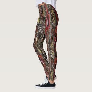 Leggings Abstrato entalhado em mogno e vermelho escuro