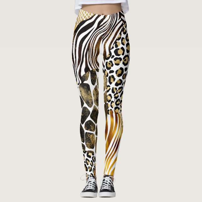 Leggings Accents d'or Posters de animaux mixtes audacieux (Devant)
