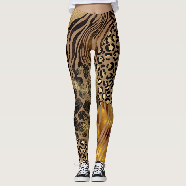Leggings Accents d'or Posters de animaux mixtes audacieux (Devant)
