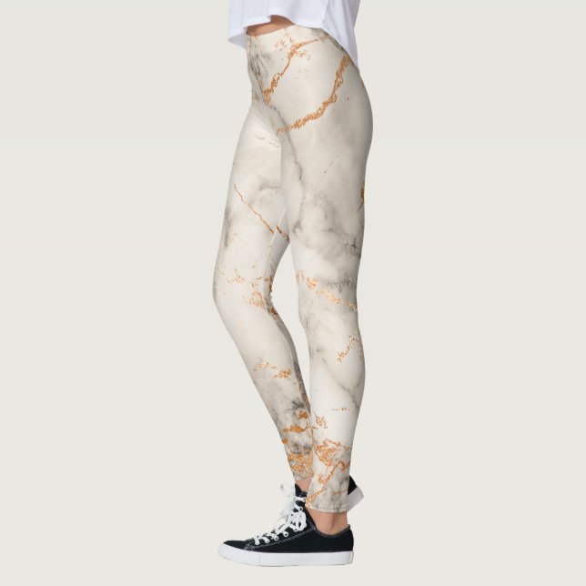Leggings Accents marrons et motif abstrait blanc (Gauche)