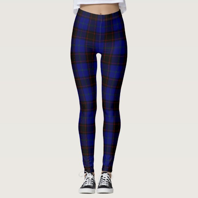 Leggings Accueil tartan bleu noir plaid (Devant)