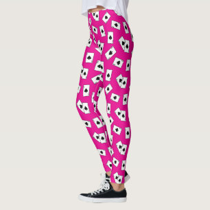 Leggings Ace De Pique Rose Et Blanc Jouer Motif Carte