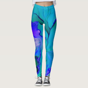 Leggings Acrylique Abstrait Créatif Bleu, Violet et Vert