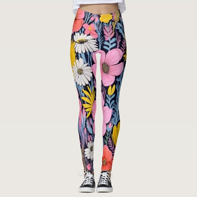 Leggings AD 001 - Motif numérique floral (Devant)