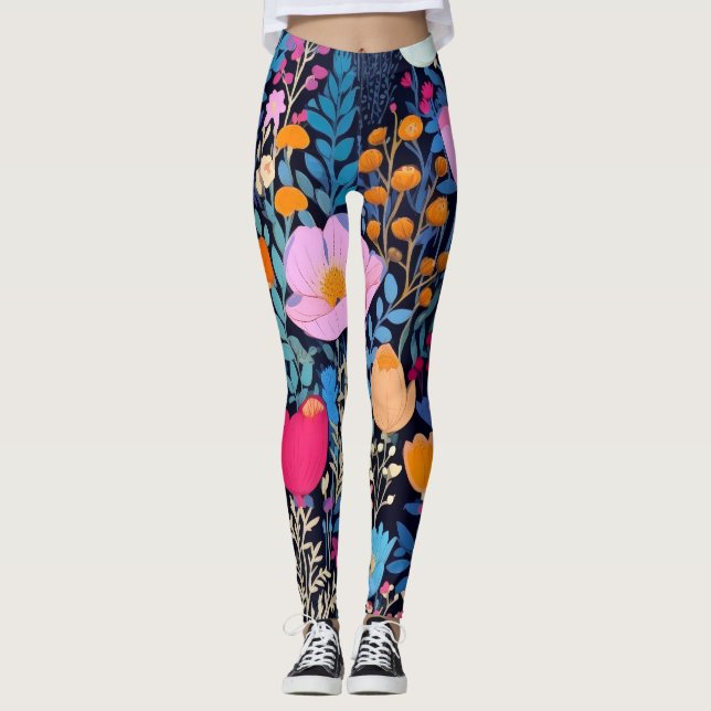 Leggings AD 002 - Motif numérique floral (Devant)