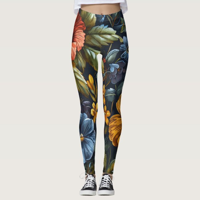 Leggings AD 025 - Motif graphique numérique floral (Devant)