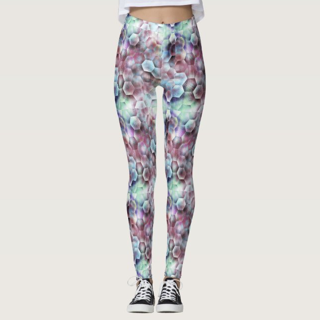 Leggings Ado Moderne Rose Rose Bleu Gris Gris Lumières Past (Devant)