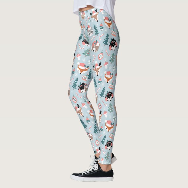Leggings Adorable Bois Noël Animal Visages Motif (Gauche)