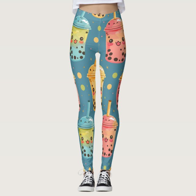 Leggings Adorable Kawaii Boba Conception de boisson (Devant)