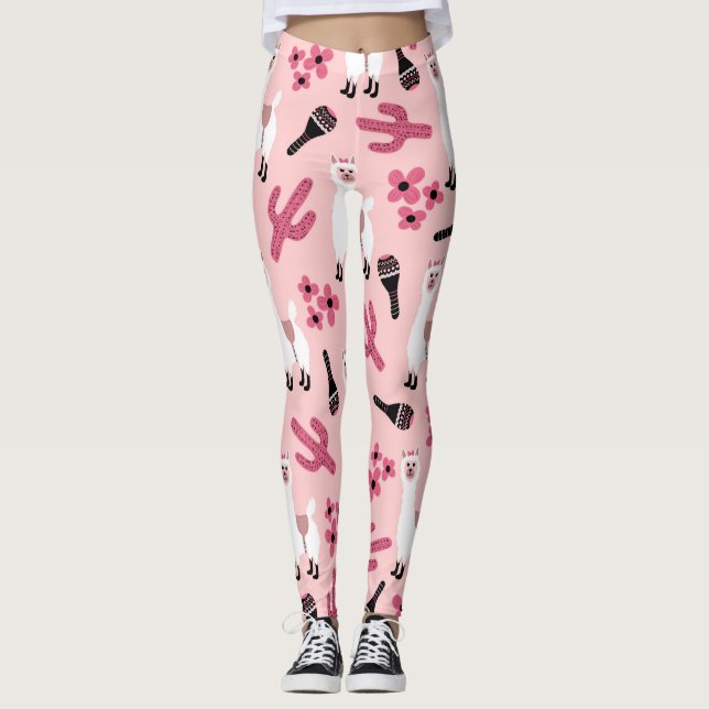 Leggings Adorable Llama Maraca Cactus blanc rose floral (Devant)