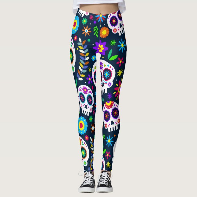 Leggings Adorables Jour de la mort Calavara Style Yoga (Devant)