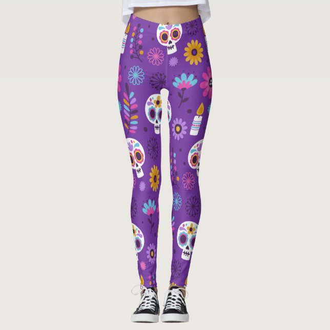 Leggings Adorables Jour de la mort Calavara Style Yoga (Devant)