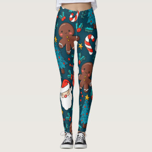 Leggings Adorables Santas De Noël Et Hommes En Pain D'Or