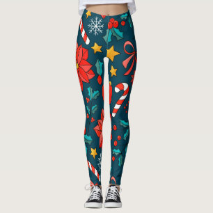 Leggings Adorables Sucres de canne De Noël Et Poinsettias