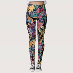 Leggings Affaire mixte Floral Leaves Berry Watercolor