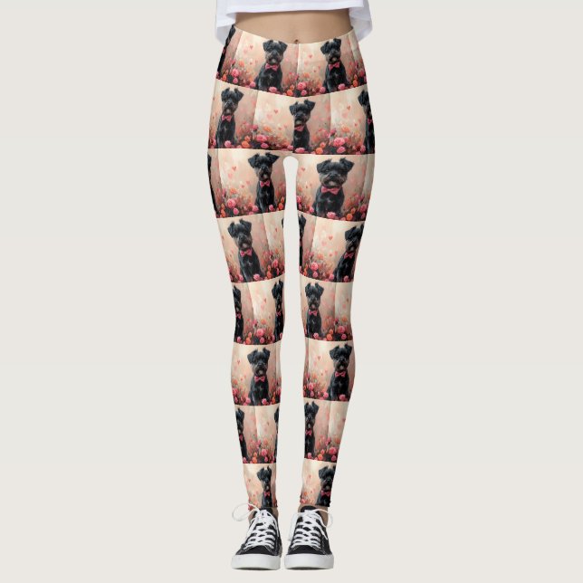 Leggings Affenpinscher avec des roses - Saint-Valentin (Devant)