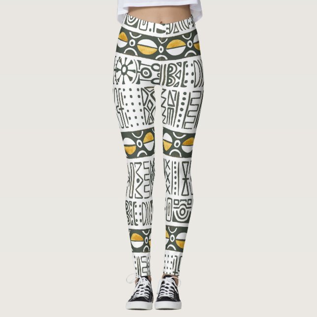 Leggings Africain ethnique, aquarelle motif sans couture. (Devant)