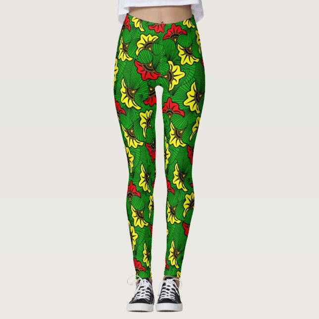 Leggings Africain Print Bold Ankara Floral Motif (Devant)