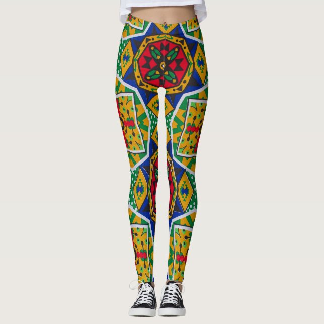 Leggings African Geometric Mosaic Ankole Style Textile Prin (Devant)