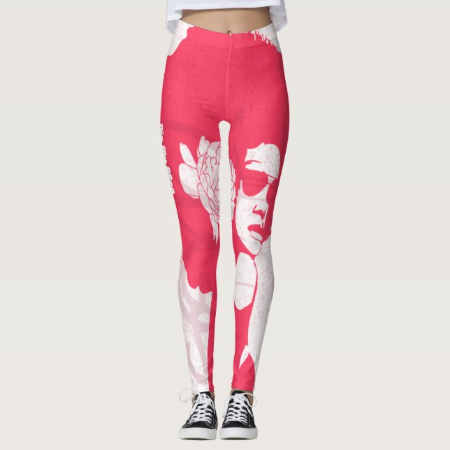 Leggings afro rose, blanc et graffiti (Devant)