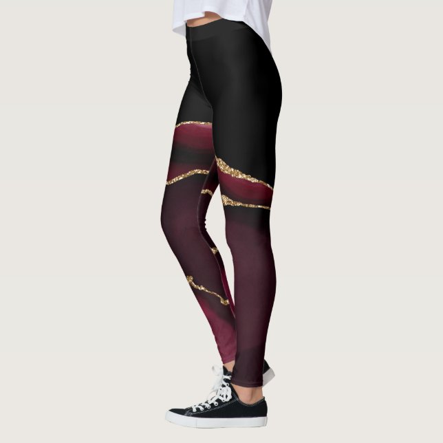 Leggings Agate Marbre Chic Noir Violet Paillettes Dorées (Gauche)