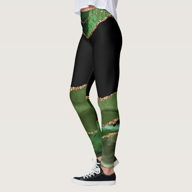 Leggings Agate Marbré Vert Émeraude Contemporain (Gauche)