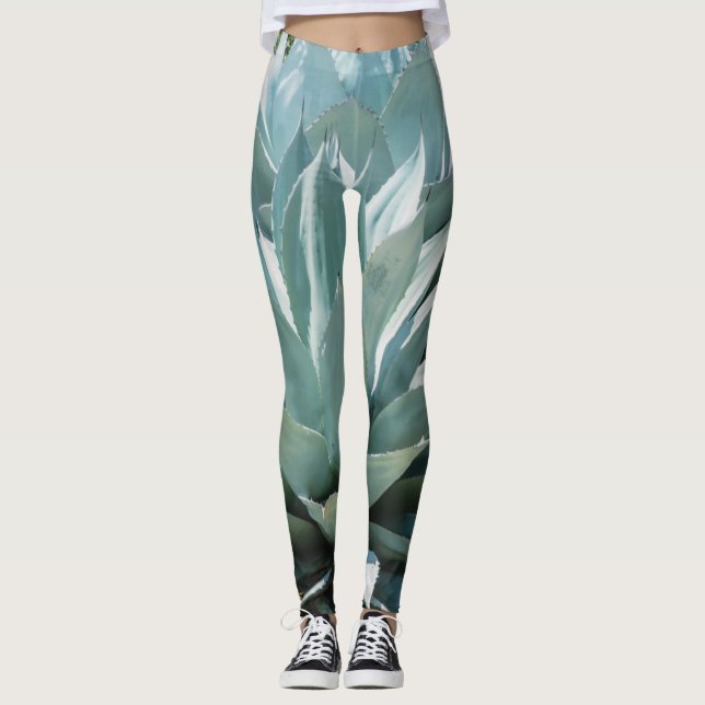 Leggings Agave Plante Succulent Bleu Cactus Botanique Déser (Devant)