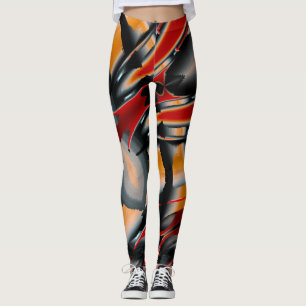 Leggings Agrandissement de peinture numérique orange noir h