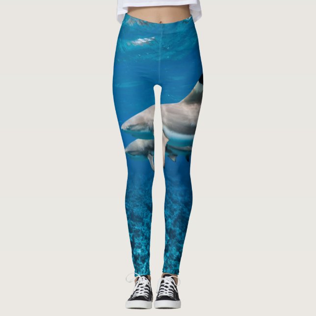 Leggings Aileron d'ailerons :  Requin de récif de natation (Devant)