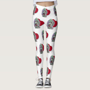 Leggings Aimer Blanc Goldendoodle PopArt avec Coeur