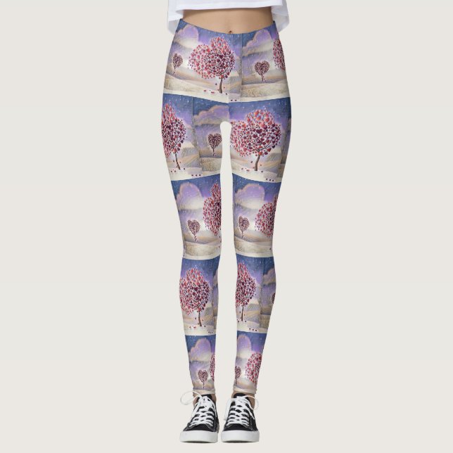 Leggings Aimer l'arbre avec les coeurs Aquarelle (Devant)
