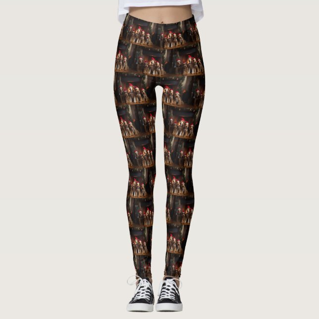 Leggings Airedale au coin du feu de Noël (Devant)