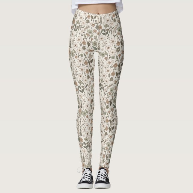 Leggings Airy Wildflowers in Cream & Sage (Devant)