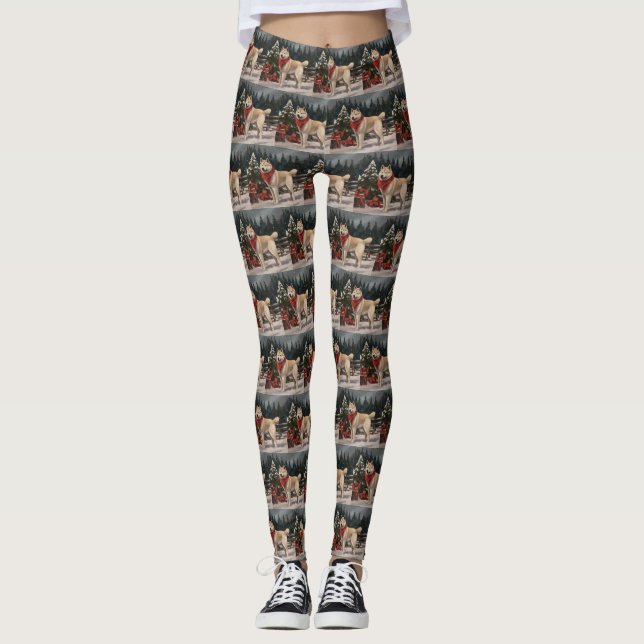 Leggings Akita Chien dans Noël de neige (Devant)