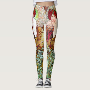 Leggings Alfons Mucha 1900 les pierres précieuses vertes