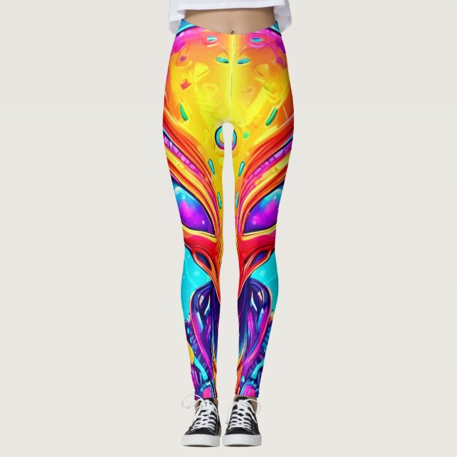 Leggings Alien de Cyborg galactique avec Neon Glow (Devant)