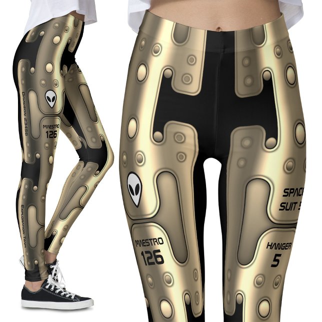 Leggings Alien Métallurgique Android Costume Spatial Golden (Créateur téléchargé)