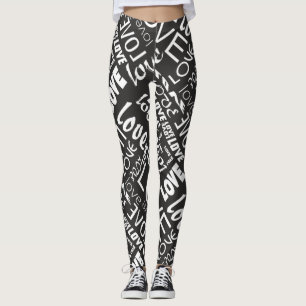 Leggings Alive Black and White Gallery Love Words Art
