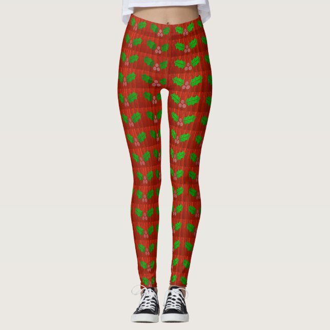 Leggings All-Over-Print de Noël Holly Berries (Devant)