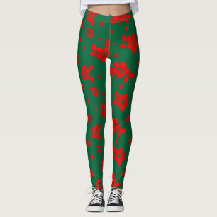 Leggings Aloha Hawaii Rouge sur le Motif de Noël vert