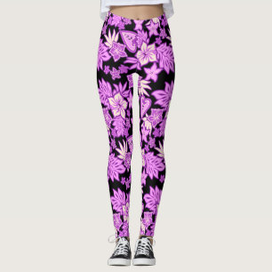 Leggings Aloha Heart Hawaiian Hibiscus Tropical Violet
