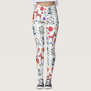 Leggings Alpaca Pinata avec Maison Bleue et Légendes Fleurs