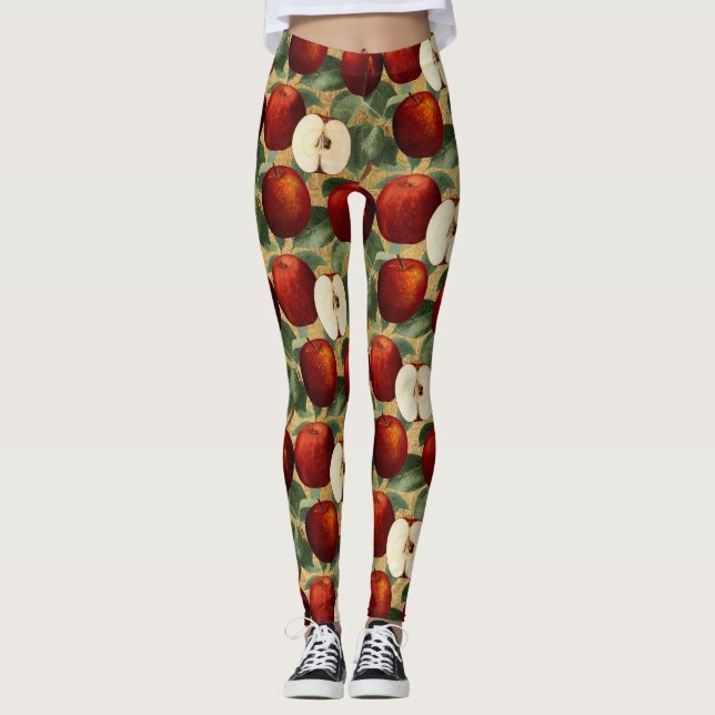 Leggings Alphabet vintage en or de la pomme rouge (Devant)