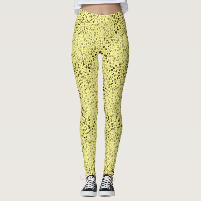 Leggings Alphabets Motif 01 BW.w LYellow BG (Devant)